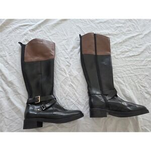 NWOT Bandolino 6 Riding Buckle Boots Equestrian Black Brown Leather 131803